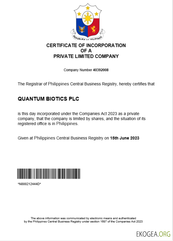 Modèle Word et PDF de certificat d'enregistrement d'entreprise aux Philippines